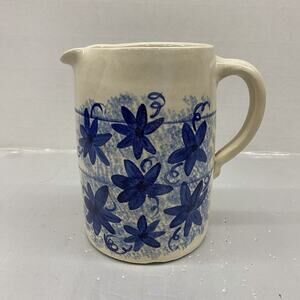 Vtg Stoneware Marshall Pottery Large Pitcher Floral Signed Lawrence Houston Art